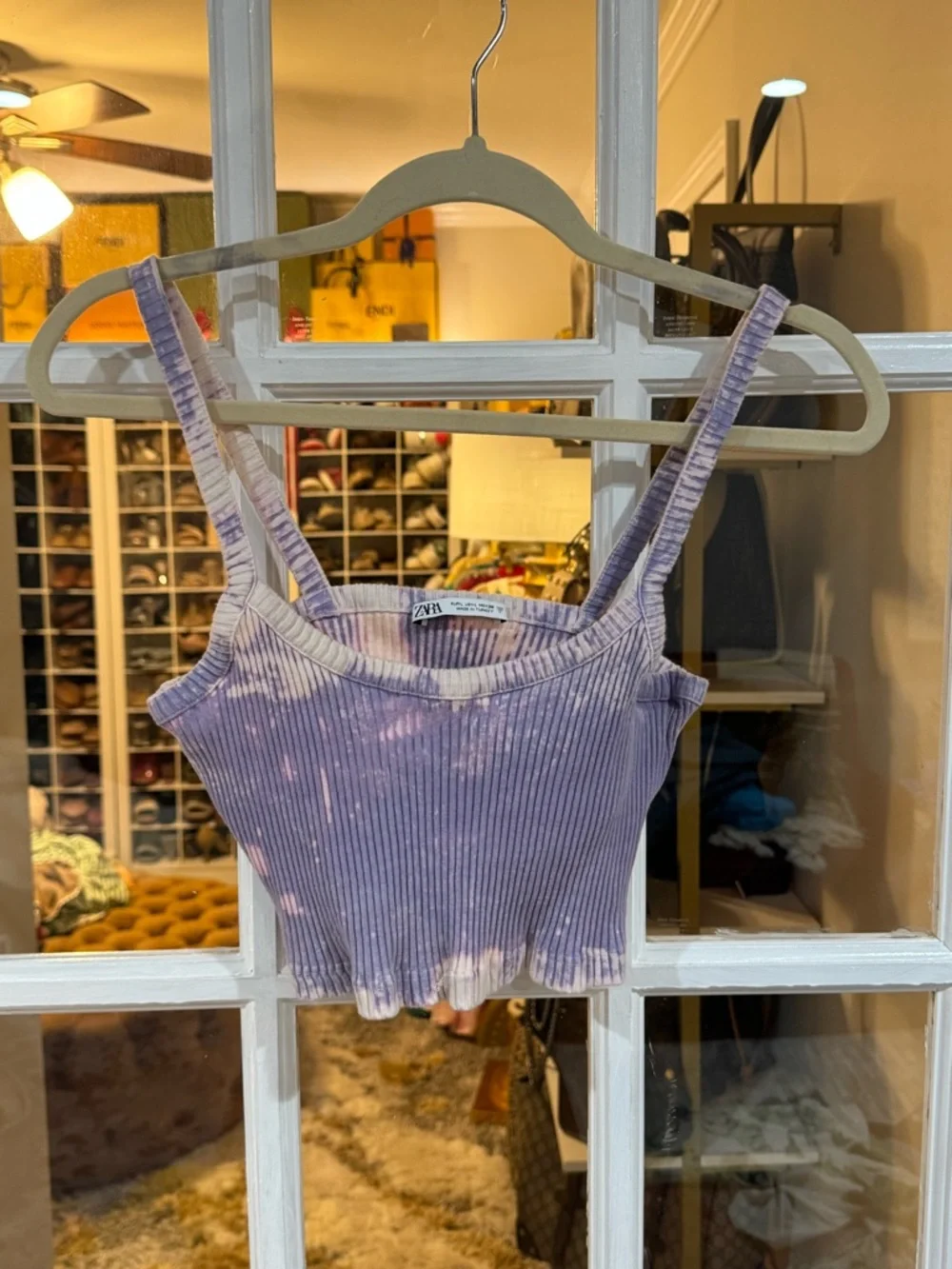 🦄 ZARA Purple Lavender Tie-Dye Ribbed Cropped Camisole Spaghetti Straps Tank 🦄 - Picture 2 of 4